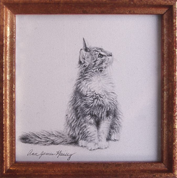 St. Severin Kitten © 2001 Ann James Massey
1.5in x 1.5in | 3.8cm x 3.8cm
Black wax pencil on bristol paper
Private Collector