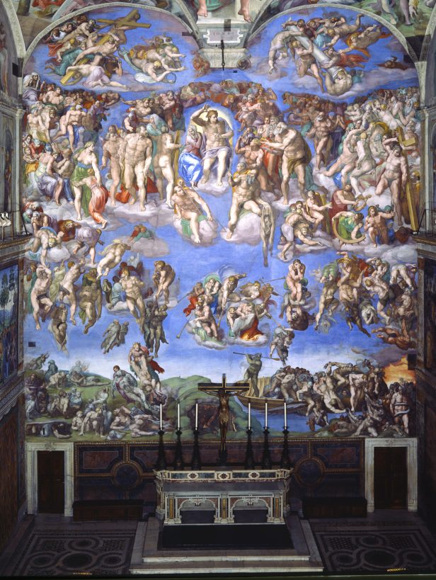 The Last Judgement with over 300 figures, the majority of them originally nude as painted by Michelangelo Sistine Chape