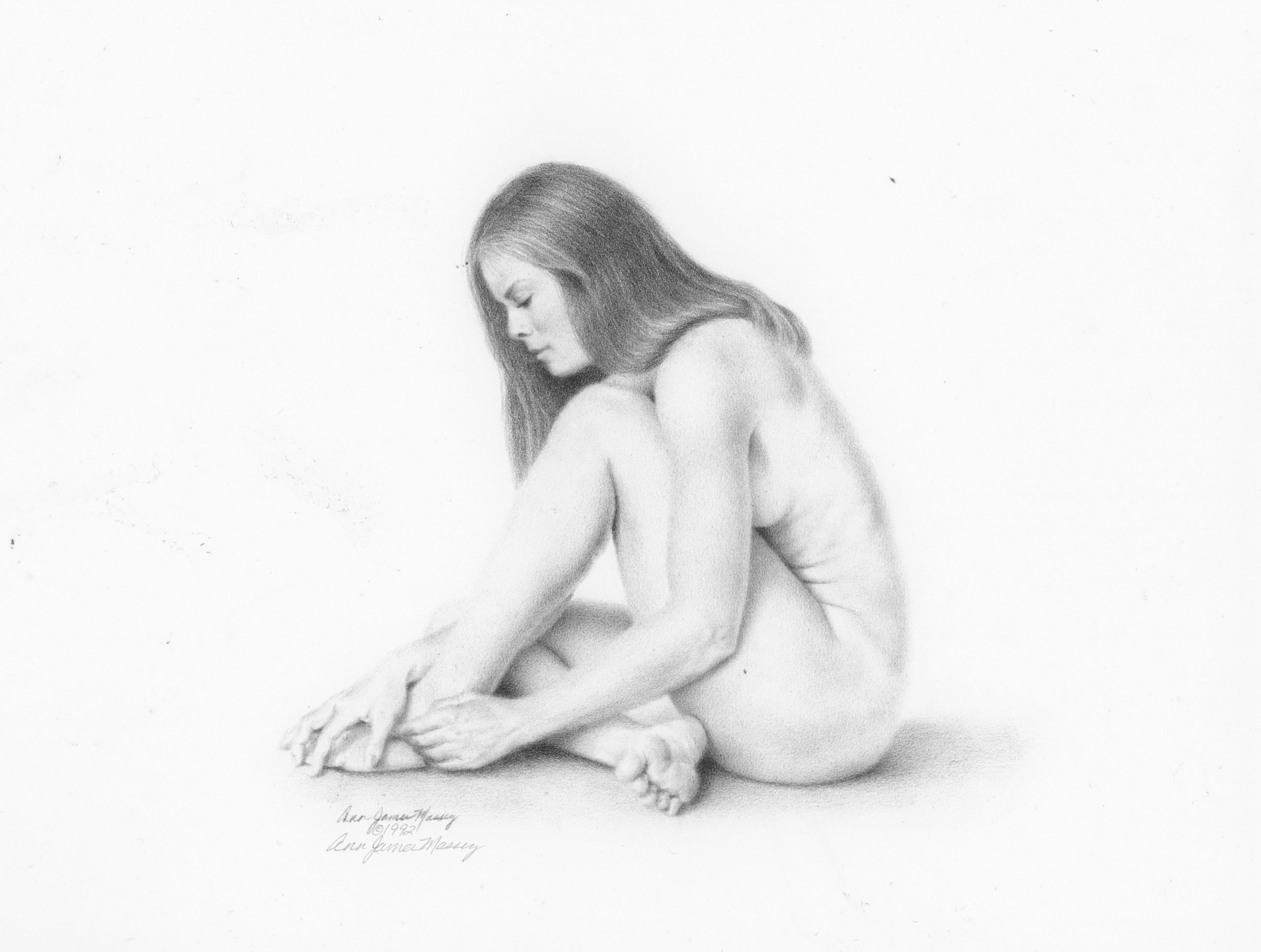 Nude IV © 1991 Ann James Massey
5.5in x 6.25in | 15.25cm x 22.86cm
Black wax pencil on paper
Collection of Martha G de Chávez