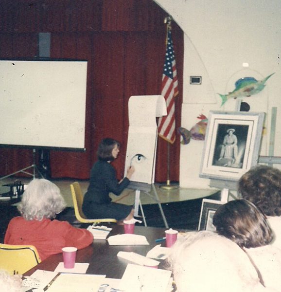 Ann giving a "how to draw realistic eyes" demo in Las Cruces, New Mexico in 1993.