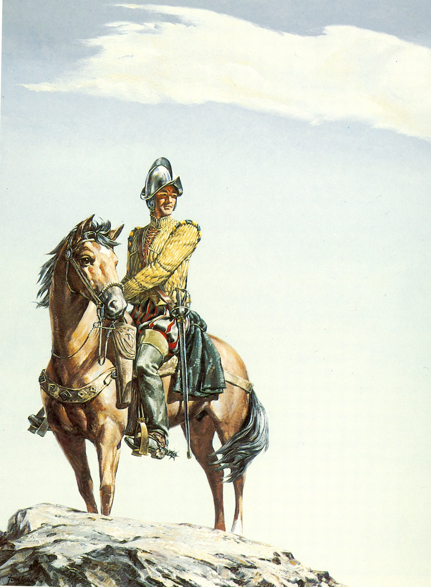 Toribio; Conquistador, Tom Lea ©1962. Oil on canvas, 42 X 32. Collection of Mr. and Mrs. Charles H. Leavell, Cover illustration for the book The Hands of Cantu
Image courtesy of The Tom Lea Institute  