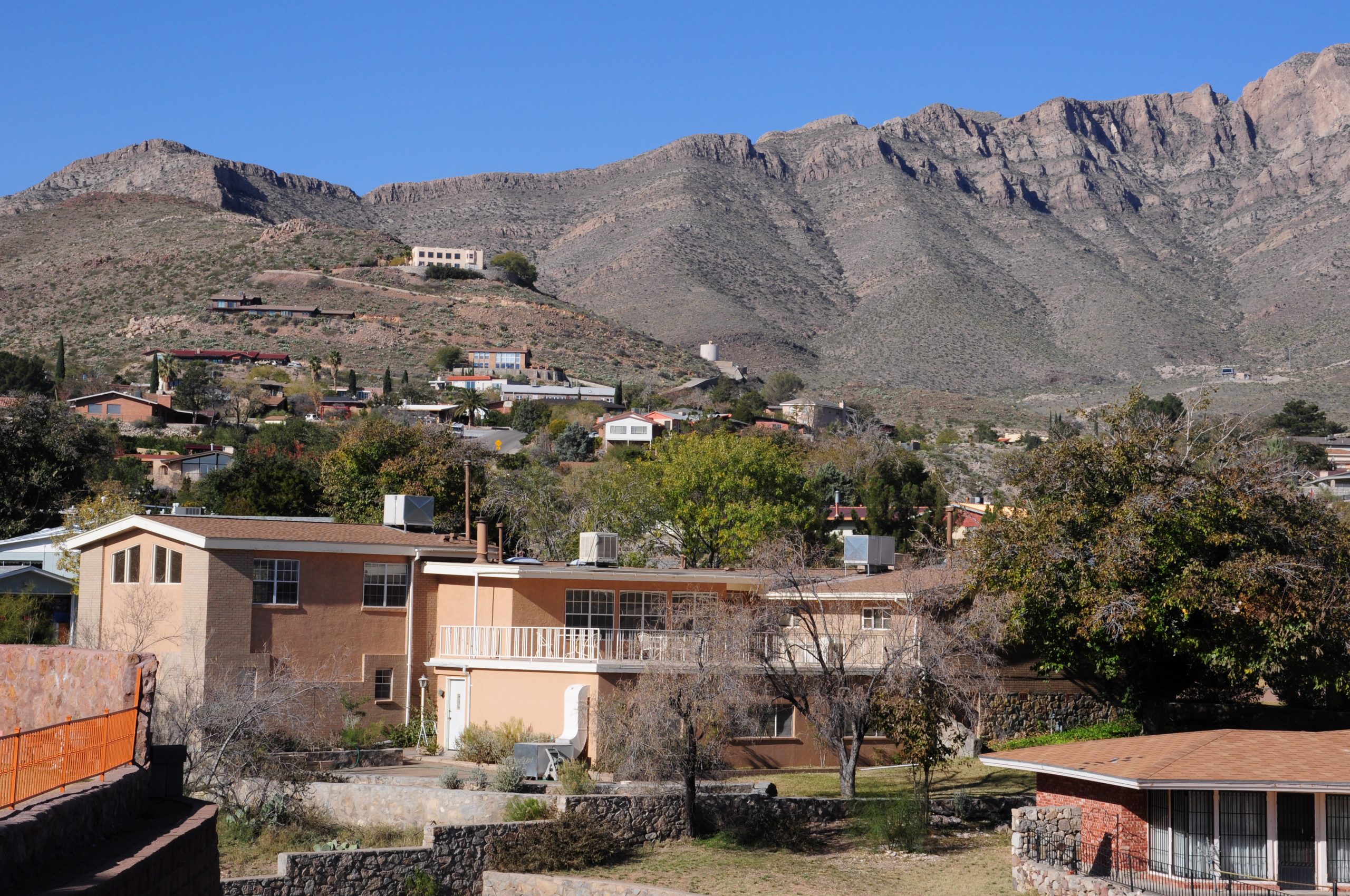 View from Devil's Tower of the back of our family home with the top deck on Titanic Avenue in Mountain Park, El Paso, Texas
Photo ©2018 Ann James Massey